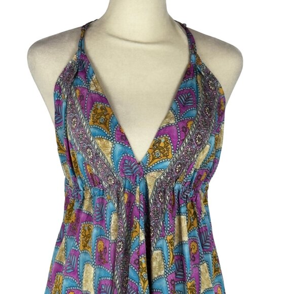 Like new! Free People Silk Boho Halter Maxi Dress – Open Back Tassel Ties Size S - Picture 9 of 12